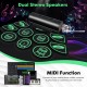 Electronic drum set with dual stereo speakers, featuring 9 rhythms and MIDI function for kids' music enjoyment.