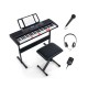 61-key portable electronic keyboard piano set with stand, stool, microphone, and headphones for versatile music.