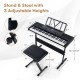 61-key portable electronic keyboard piano with adjustable stand and stool, perfect for practice and performance.