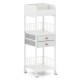 Makeup organizer cart in white featuring 2 storage drawers and a protective fence, ideal for organizing beauty tools.