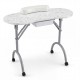 Foldable portable manicure table with a spacious desktop, drawer, and comfy wrist cushion, ideal for nail beauticians.