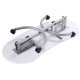 Foldable portable manicure table in white with casters, drawer, and cushioned wrist support for professional use.