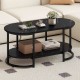 Black marble coffee table with open storage shelf, featuring a white faux marble pattern and sturdy metal frame for.
