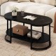 Black marble coffee table with open storage shelf, featuring a modern design and sturdy powder-coated metal structure.