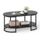 Elegant black marble coffee table with open storage shelf, showcasing a stylish oval design and versatile use in any.