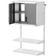 Metal wall cabinet with lock, featuring 3 adjustable shelves and 2 open shelves for versatile storage solutions.