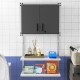 Metal wall cabinet with lock and three adjustable shelves, ideal for organizing tools and kitchenware in any space.