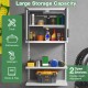 Metal wall cabinet with 3 adjustable shelves, large storage capacity for tools and kitchenware, featuring a safety lock.