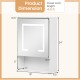 Medicine cabinet with mirror and 3-color LED lights, featuring adjustable shelf and dimensions for recessed or wall.