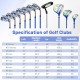 Men's complete golf clubs and bag set in blue, featuring a driver, fairway, hybrid, and irons for improved accuracy.
