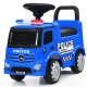 Blue Mercedes Benz kids ride-on push police car with steering wheel, warning lights, and hidden storage for toddlers.