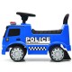 Blue Mercedes Benz kids ride-on police car featuring a sturdy frame, extra backrest, and a foot-to-floor design for.