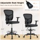 Mesh drafting chair with adjustable seat height, armrests, and foot-ring, ideal for ergonomic office use.