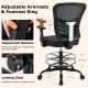 Adjustable armrests and footrest ring of the black mesh drafting chair for customizable comfort and support.