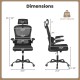 Dimensions of the black mesh office chair with adaptive lumbar support, adjustable armrests, and 300 lbs load capacity.