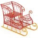 Red metal Christmas Santa sleigh basket with a golden base, featuring two tiers for festive gift storage and decoration.