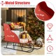 Red metal Christmas Santa sleigh basket with ample storage for gifts and festive motifs, perfect for holiday decor.