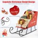 Metal Christmas sleigh basket with festive motifs, ideal for gift storage and holiday decorations in any space.