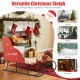 Red metal Christmas sleigh with festive motifs, perfect for storing gifts and decorations in homes, offices, or schools.