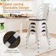 Stackable metal dining chairs set of 4 with wood seat, featuring protective pads for easy storage and floor protection.