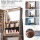 360° rotating mirrored jewelry cabinet in brown with 3-color LED lights and large storage for organizing jewelry and.