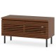Mid Century Fluted TV Stand in walnut with 2 hidden compartments and metal legs, ideal for TVs up to 40 inches.