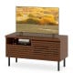 Mid Century fluted TV stand in walnut with open compartment and drawer, perfect for 40-inch TVs and stylish storage.