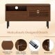 Mid Century Fluted TV stand in walnut featuring protective foot pads and high-quality metal hinges for smooth operation.