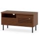 Mid Century Fluted TV stand in walnut with sleek metal legs and ample storage space for a modern entertainment center.