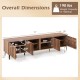 Mid-century modern entertainment center dimensions with walnut finish, featuring 4 storage cabinets and cable.
