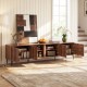 Mid Century Modern entertainment center in walnut with 4 storage cabinets, perfect for organizing living room.