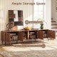 Mid-century modern entertainment center in walnut with spacious tabletop and 4-door cabinets for versatile storage.