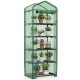 Portable green mini greenhouse with 5 tier shelves, ideal for organizing plants on balconies or terraces.