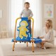 Toddler mini trampoline in blue with astronaut design, featuring a foam-padded handle for safety and comfort.