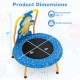 Mini trampoline for toddlers with blue design, foam-padded handle, and safety cover; ideal for building strength and.