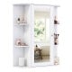 Mirrored bathroom medicine cabinet in white offers a sleek design with a single mirror door and fan-shaped open shelves.