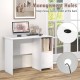 Modern white computer desk featuring a spacious top, cabinet, and cable management holes for a tidy workspace.