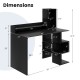 Dimensions of the Modern Computer Desk in black, featuring a spacious tabletop and multiple storage shelves for home.