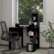 Modern black computer desk with storage bookshelf and hutch, ideal for home office organization and display.
