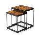 Nesting end table with a rustic brown surface and sturdy black metal legs, perfect for a stylish coffee table setup.
