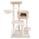 Modern cat tree featuring a spacious perch, hanging basket, and sisal-wrapped scratching posts for indoor cats.