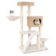 Modern cat tree featuring a spacious perch, hanging basket, and cozy condo for indoor cats, designed for climbing and.