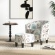 Modern accent tub chair and ottoman set in beige fabric, featuring solid wood legs, ideal for living room or office use.