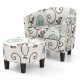 Modern accent tub chair and ottoman set in beige fabric, featuring a floral design, ideal for living room or office use.