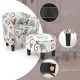 Modern accent tub chair and ottoman set with beige fabric upholstery, sturdy wood legs, ideal for living room or office.