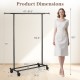 Mobile garment rack with extendable rods, heavy-duty metal, on wheels; ideal for laundry rooms and bedrooms.