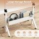 Large storage basket under the mobile standing desk, ideal for tablets, chargers, and books, keeping your workspace.