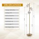 Three-globe floor lamp with gold finish and white globes, perfect for modern bedroom lighting and style.