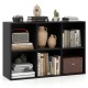 Modern black 6-cube bookcase showcasing decorative items, books, and plants, ideal for living rooms and bedrooms.