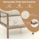 Modern accent chair featuring solid rubber wood armrests and a removable 5" thick cotton linen seat cushion for comfort.